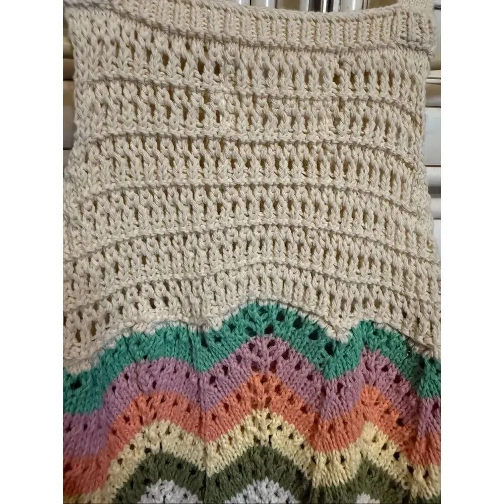 Zara Girls Chevron Sleeveless Square Neck Crochet Sundress Multicolor Size 8-9
